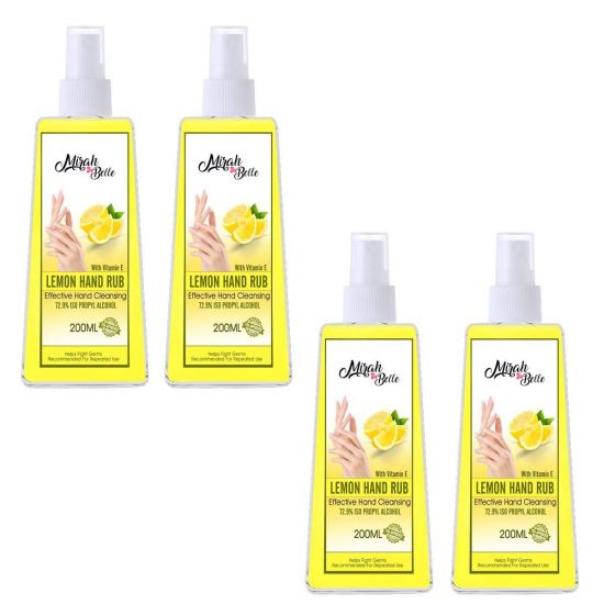 Fresh Lemon Hand Rub Sanitizer Spray - 200 ml (Pack of 4) - 72.9% Alcohol