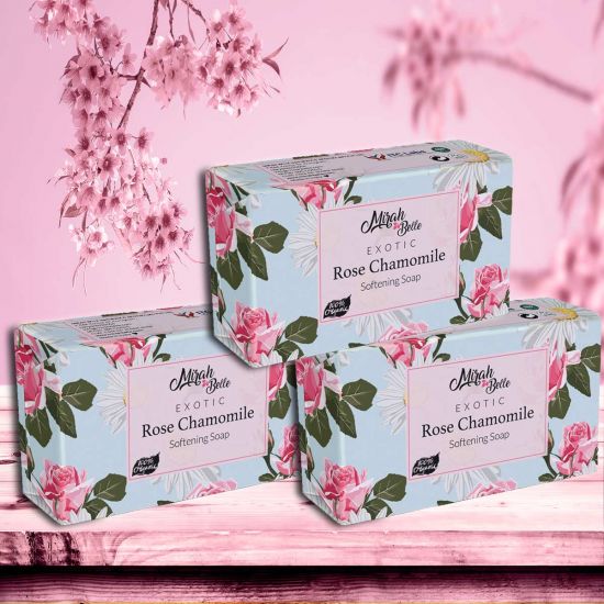Rose Chamomile Skin Softening Soap Bar (Pack Of 3) - Organic, Natural - 375 Gms